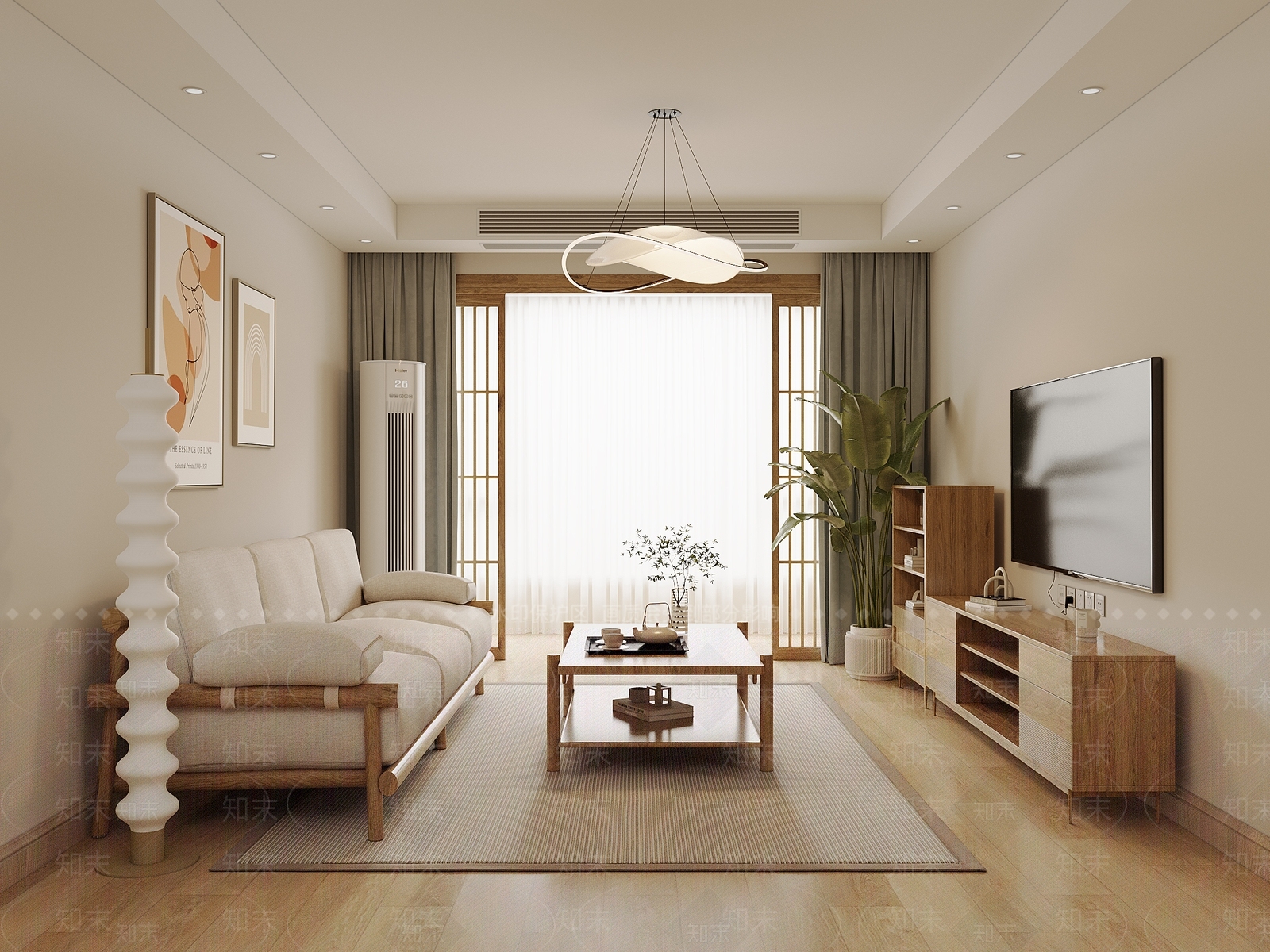 北欧原木小户型客厅SU模型下载【ID:1190743002】