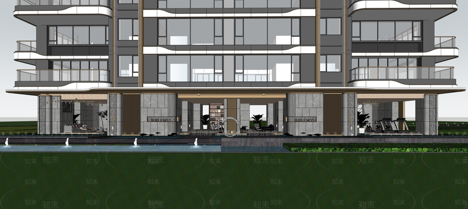 现代极简高层住宅SU模型下载【ID:1190748339】