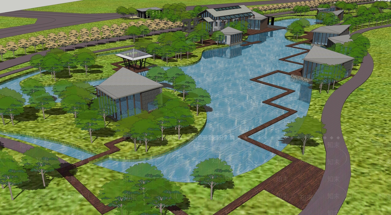 新中式滨水景观SU模型下载【ID:1190753050】
