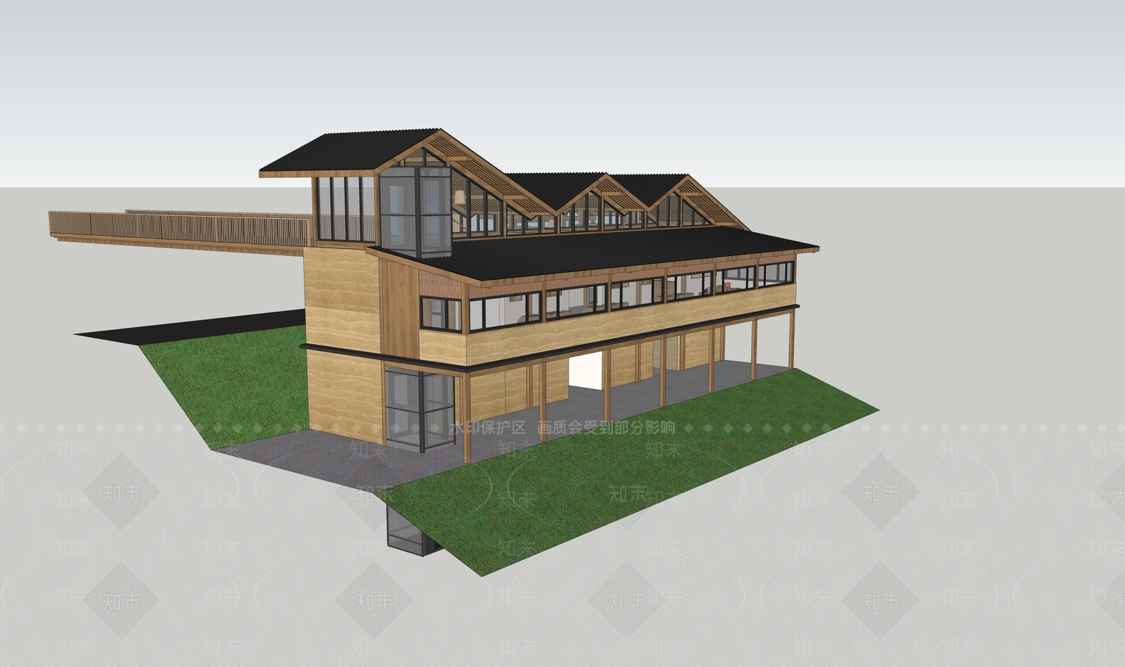现代中式小公建SU模型下载【ID:1190755318】