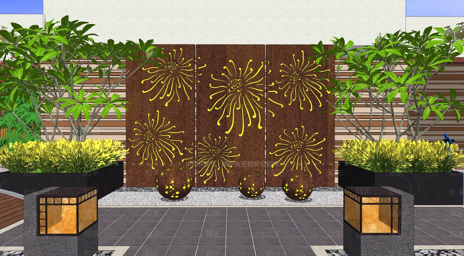 新中式屋顶花园SU模型下载【ID:1190759714】