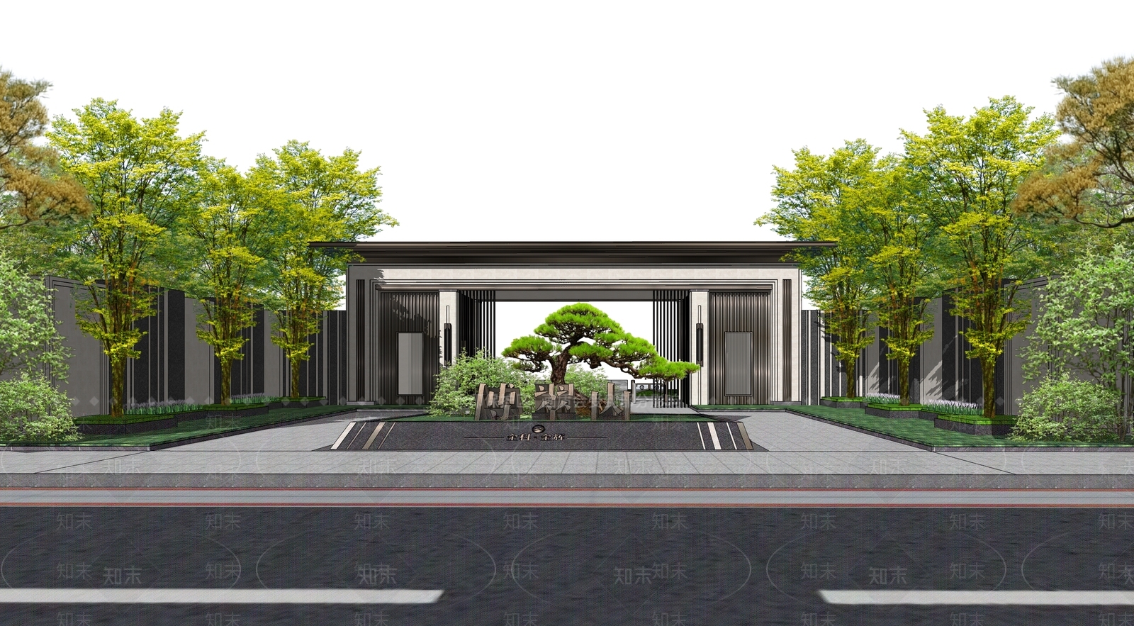 新中式入口大门SU模型下载【ID:1190761095】
