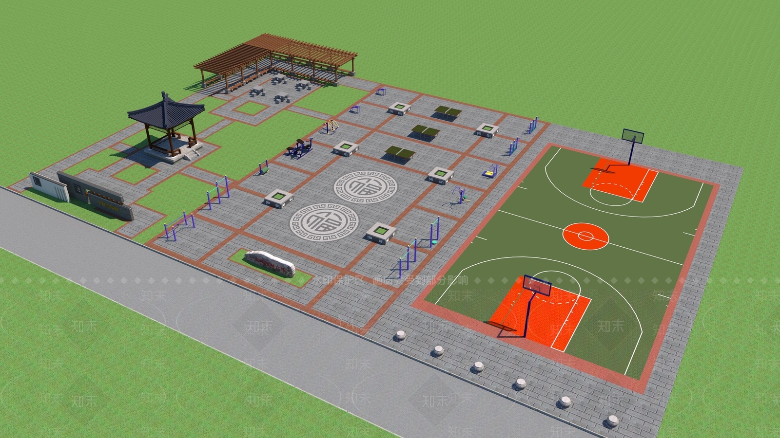 新中式中式广场景观3D模型下载【ID:1190760919】