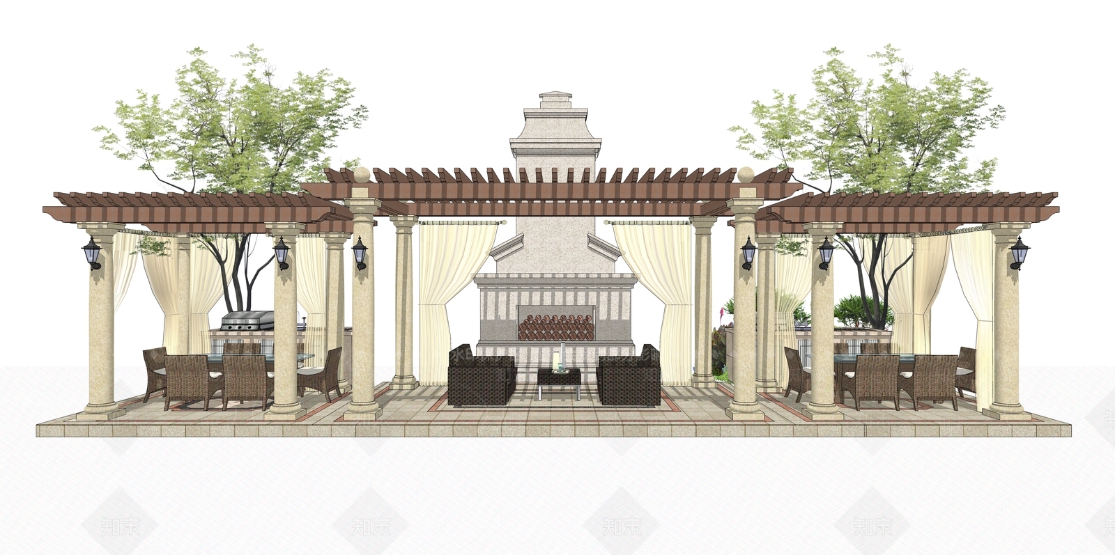 欧式廊架SU模型下载【ID:1190761460】