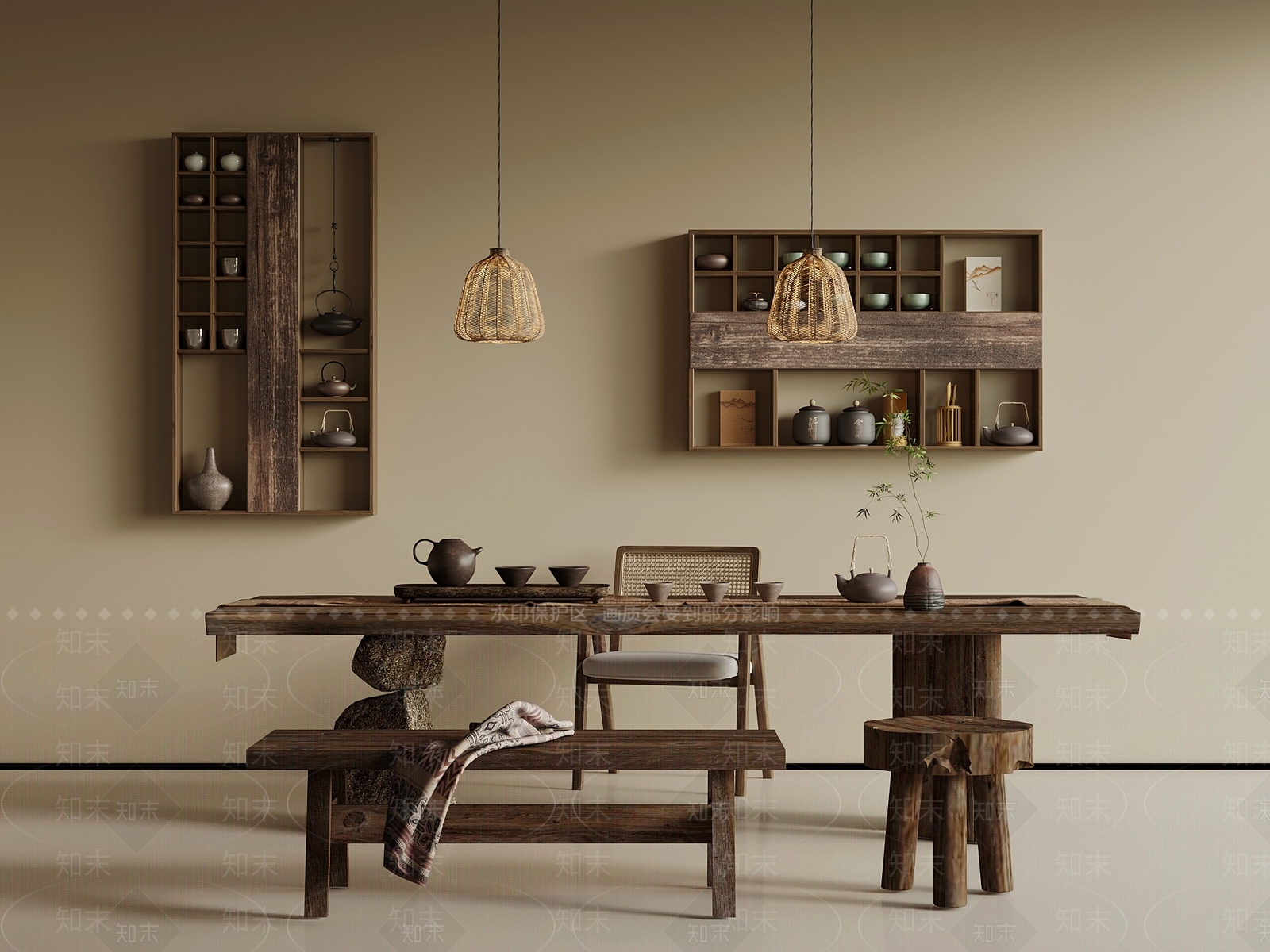 侘寂中古茶室SU模型下载【ID:1190761909】