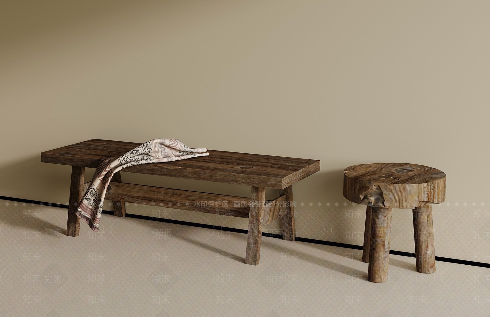 侘寂中古其他凳子3D模型下载【ID:1190762006】
