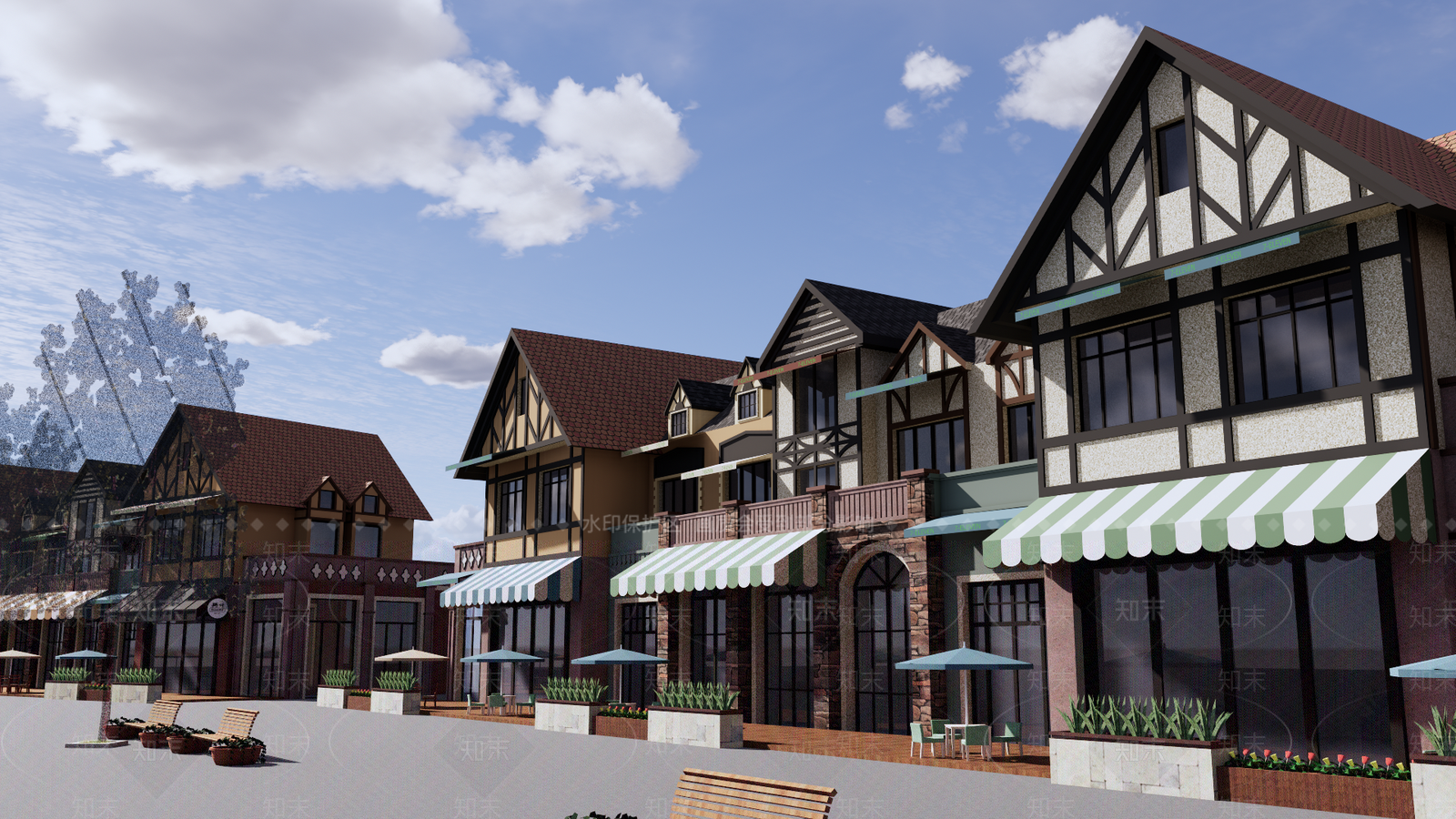 欧式北欧商业街SU模型下载【ID:1190766036】