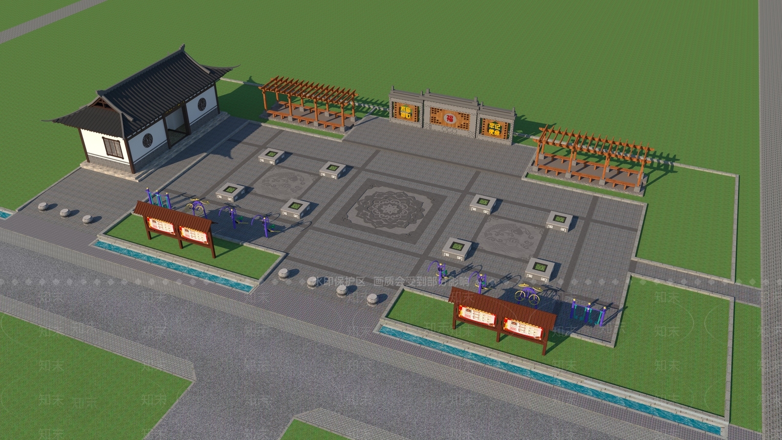 新中式中式广场景观3D模型下载【ID:1190766068】