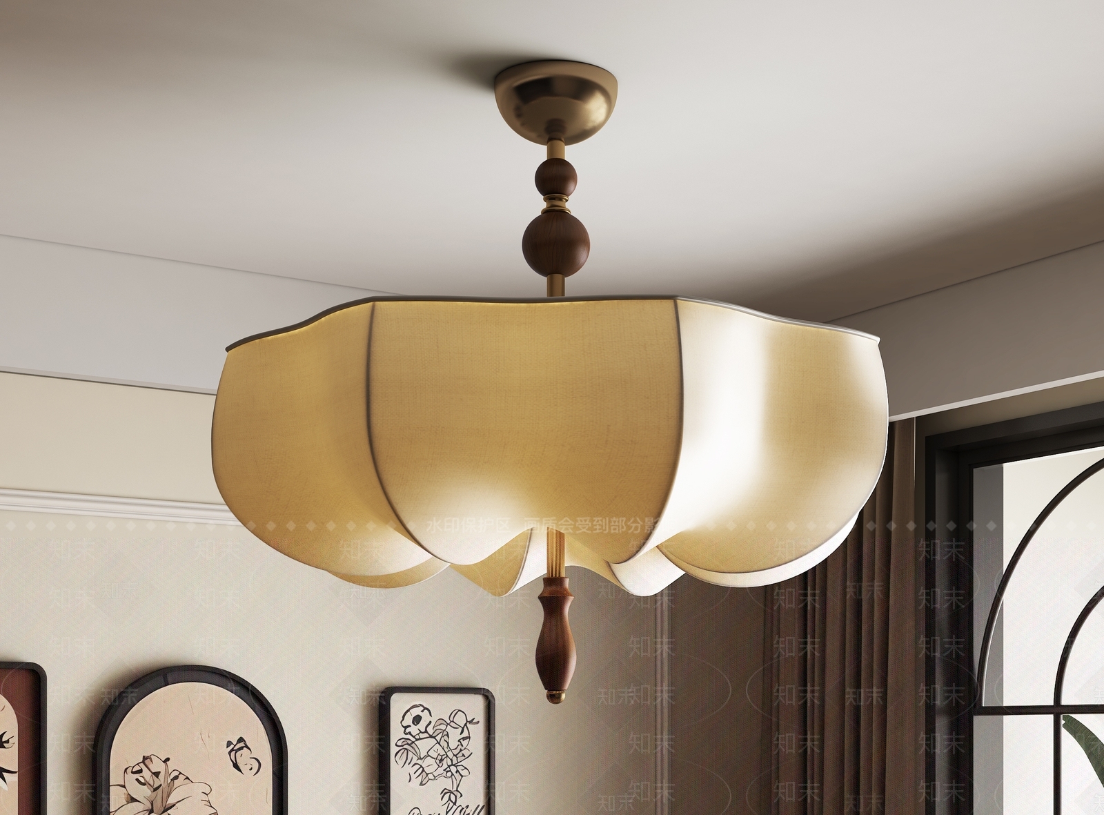 复古卧室吸顶灯3D模型下载【ID:1190768081】