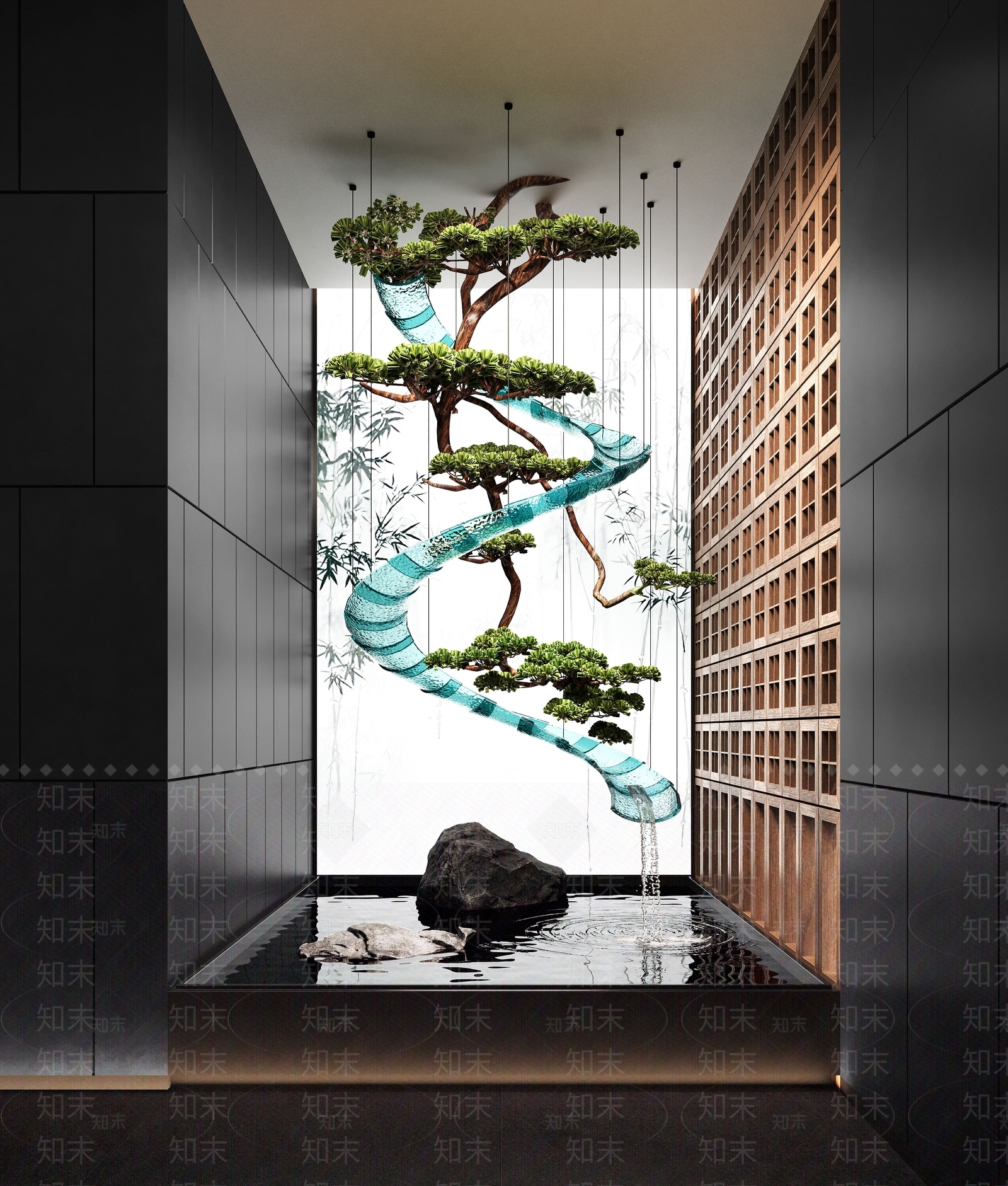 新中式室内景观SU模型下载【ID:1190769214】