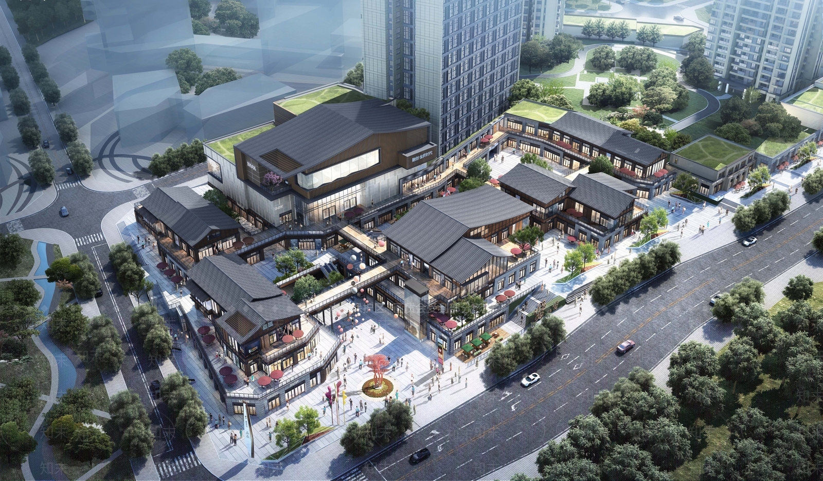 新中式现代商业街SU模型下载【ID:1190772153】