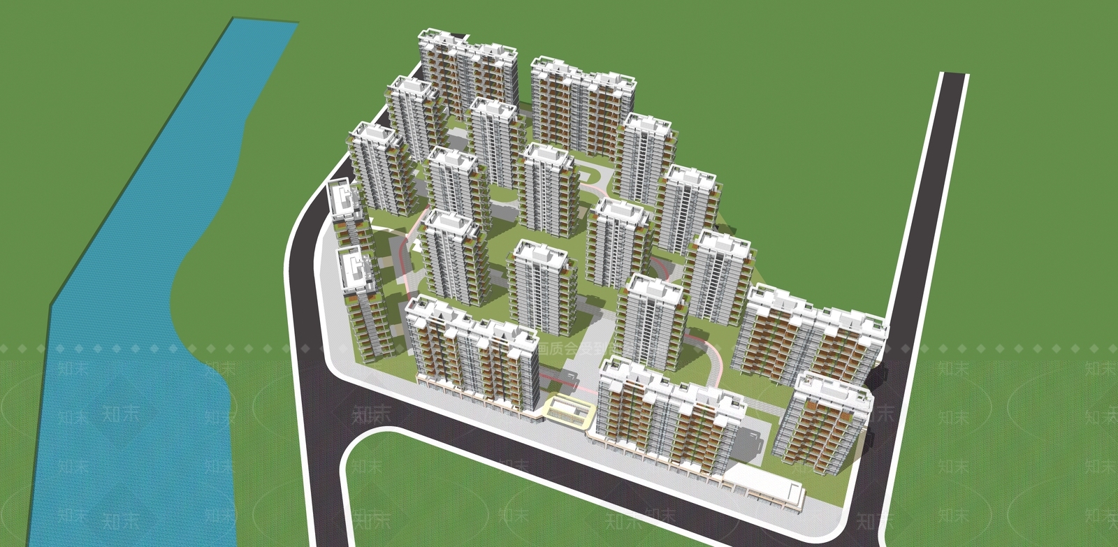 现代简约小区建筑SU模型下载【ID:1190772797】