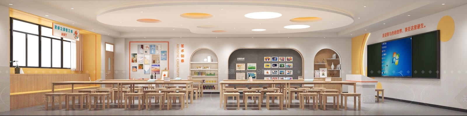 现代简约教室3D模型下载【ID:1190773563】