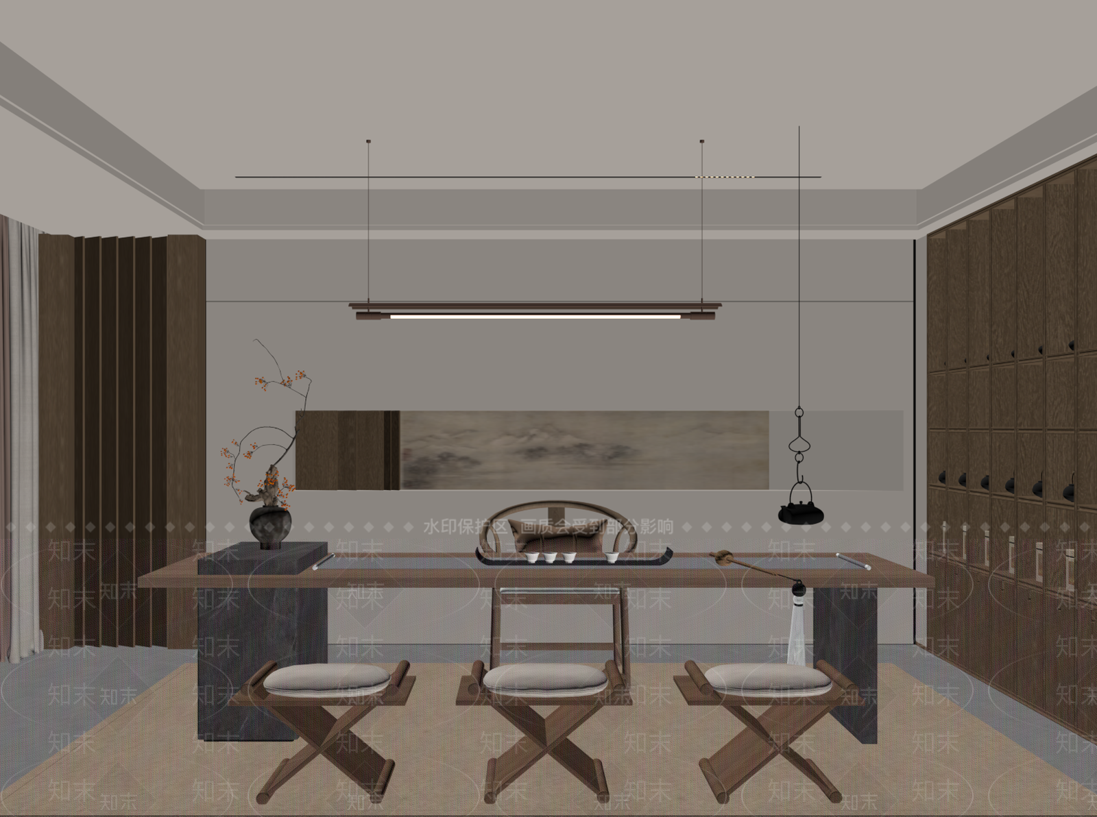 新中式茶室SU模型下载【ID:1190773517】