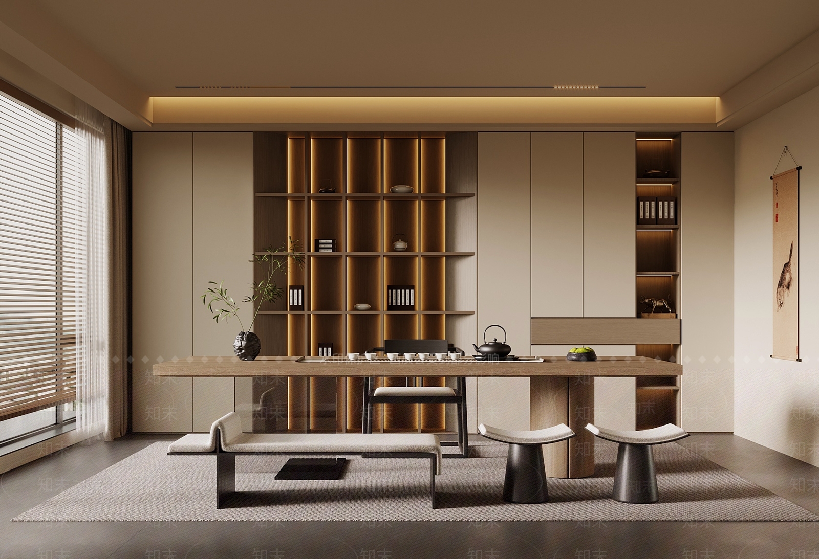 新中式茶室SU模型下载【ID:1190773679】