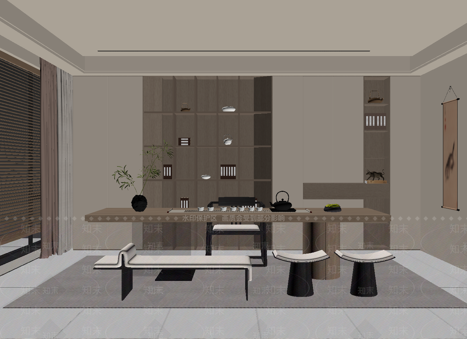新中式茶室SU模型下载【ID:1190773679】