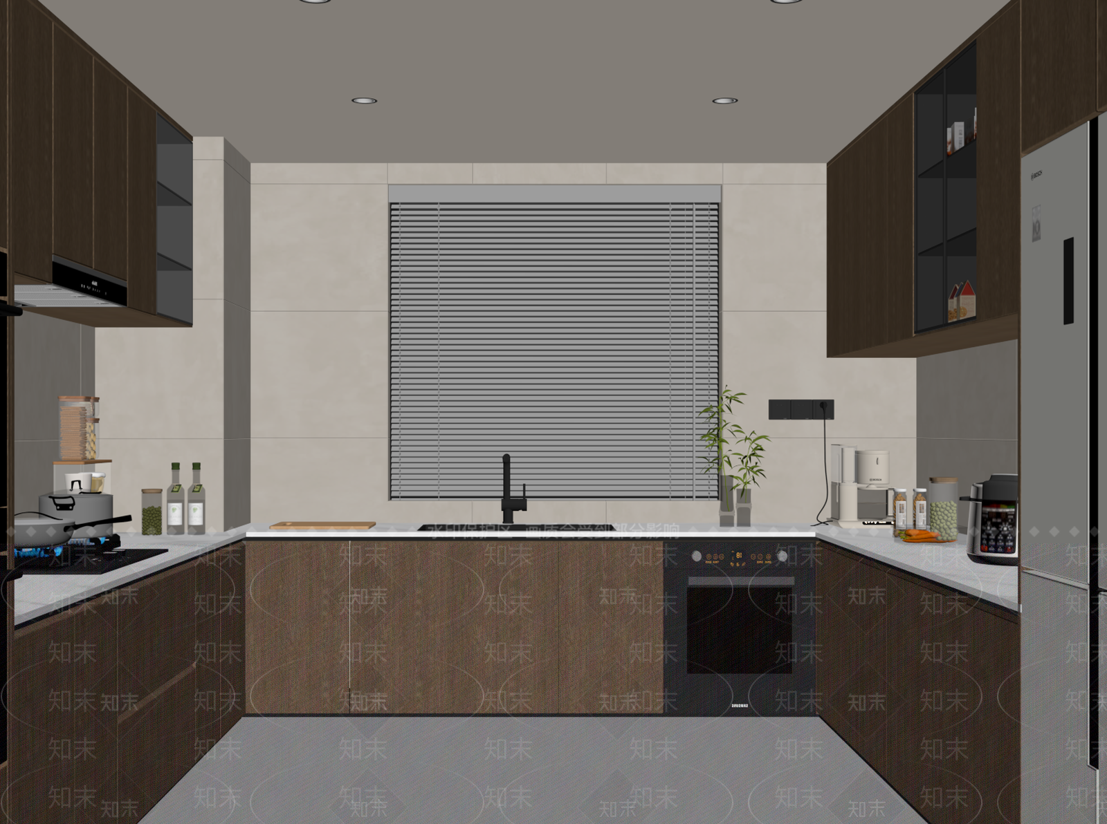 新中式封闭式厨房SU模型下载【ID:1190774179】