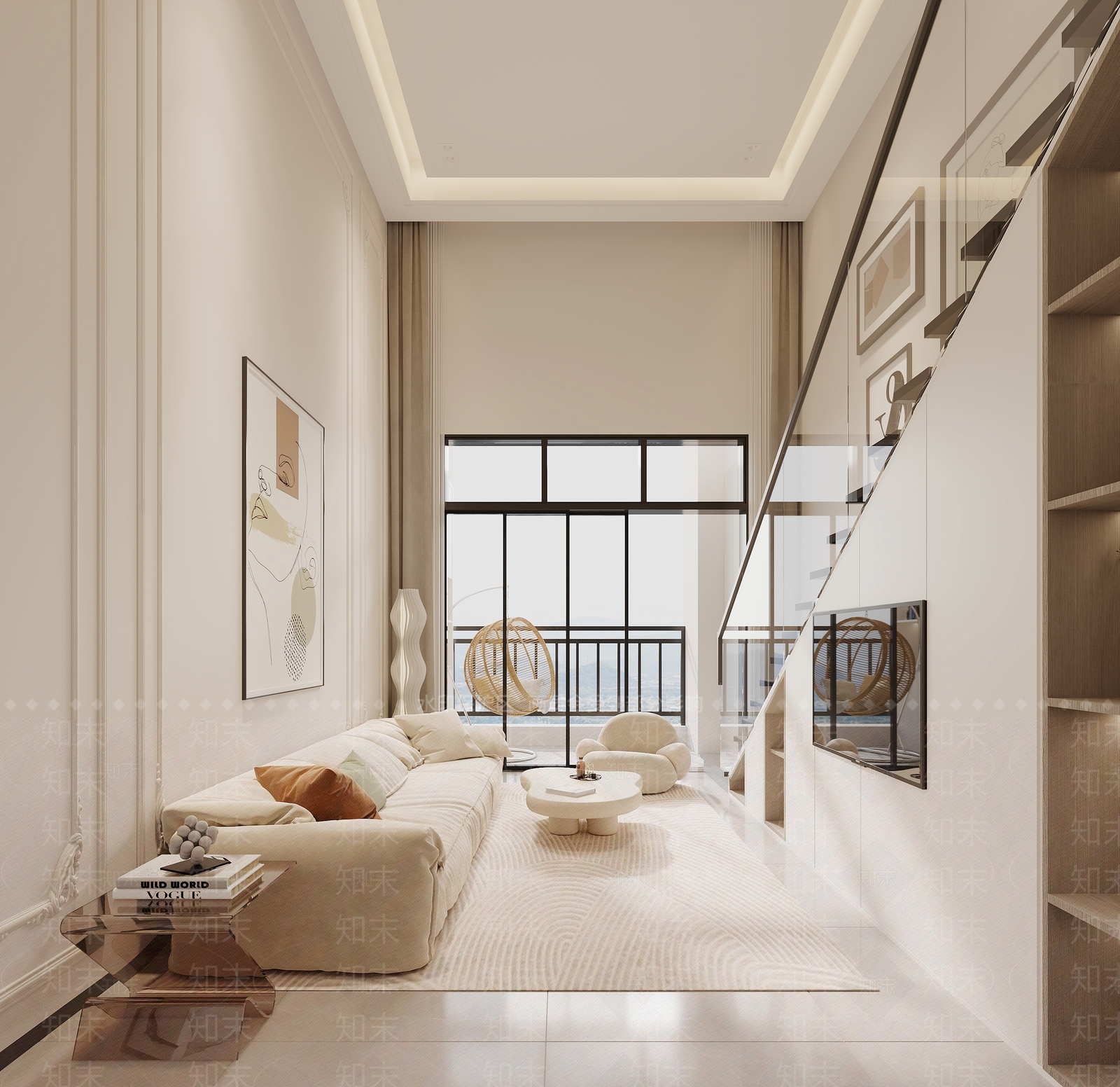 现代奶油公寓3D模型下载【ID:1190774801】