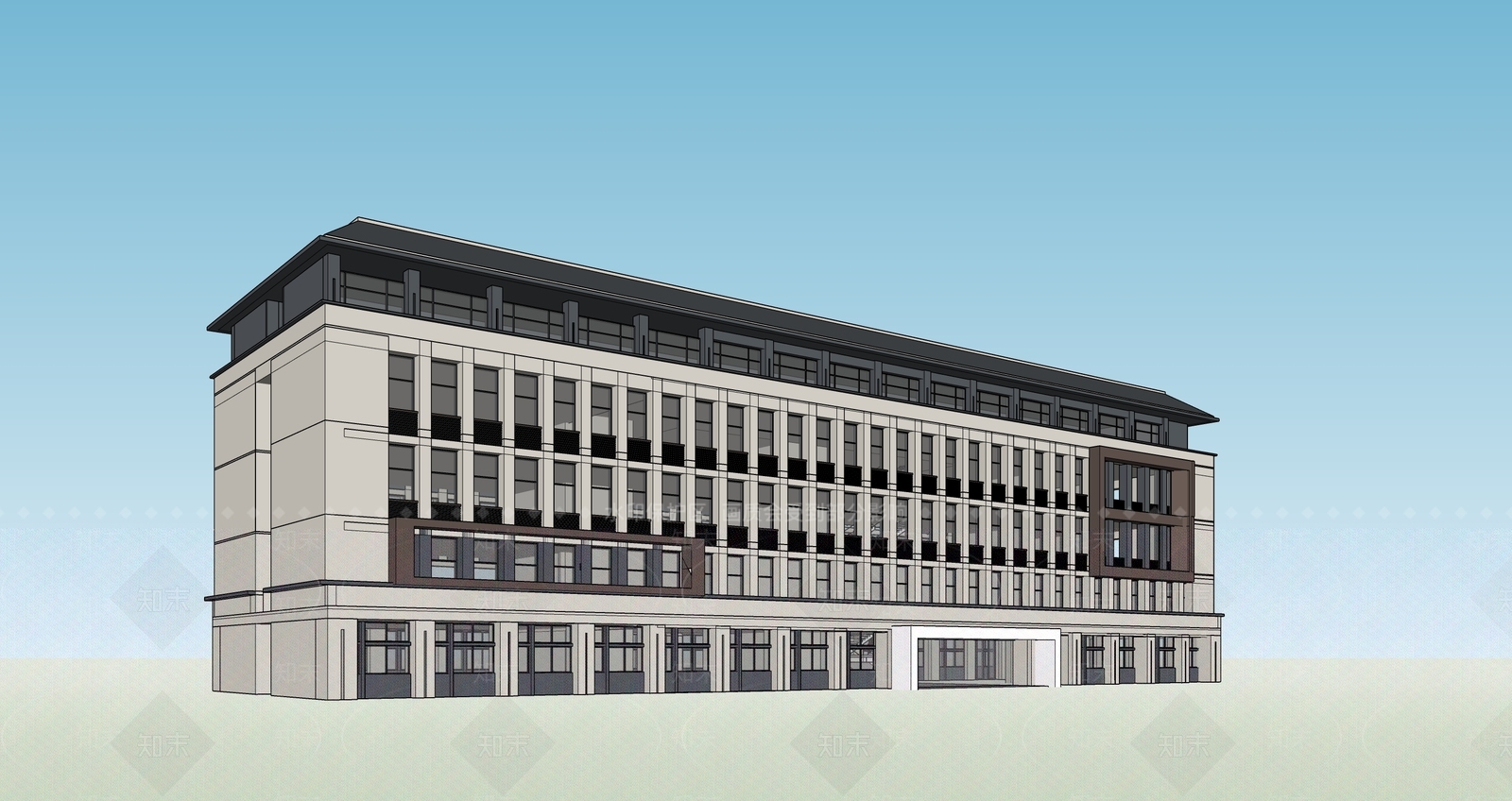 现代新中式学校建筑SU模型下载【ID:1190775461】
