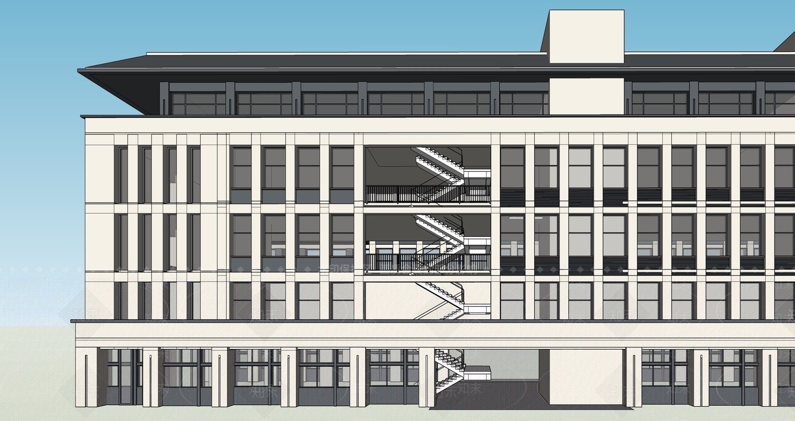 现代新中式学校建筑SU模型下载【ID:1190775461】