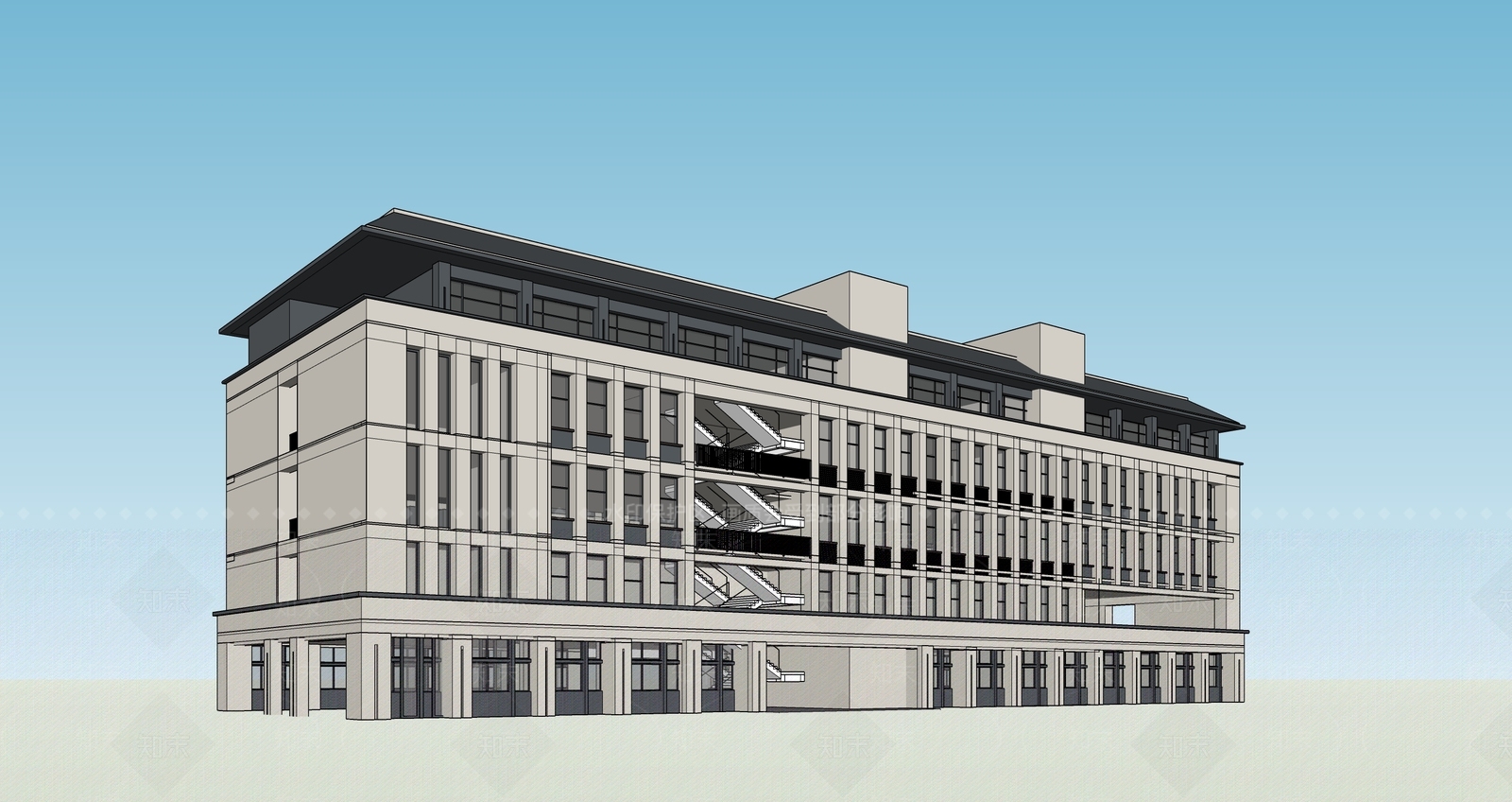 现代新中式学校建筑SU模型下载【ID:1190775461】