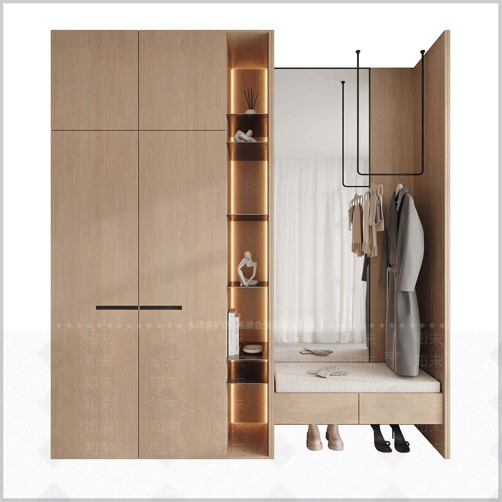 中式原木鞋柜3D模型下载【ID:1190775614】