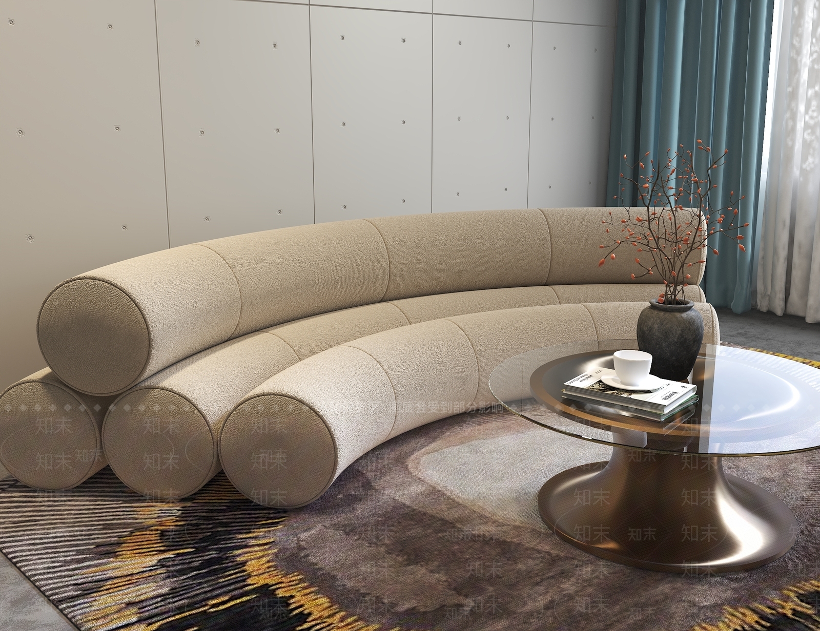 奶油北欧弧形沙发3D模型下载【ID:1190777073】