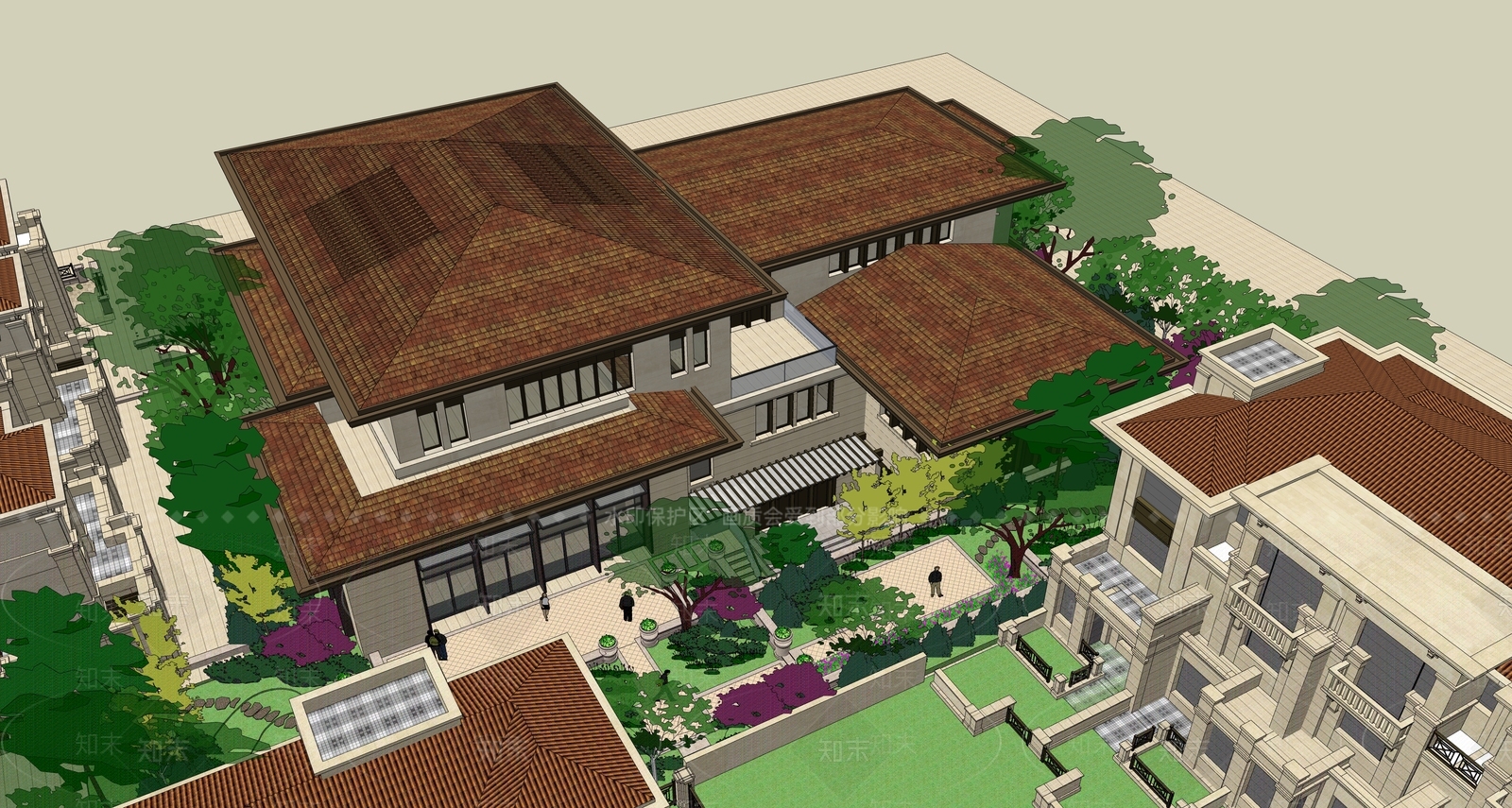 复古简欧售楼处建筑SU模型下载【ID:1190777667】