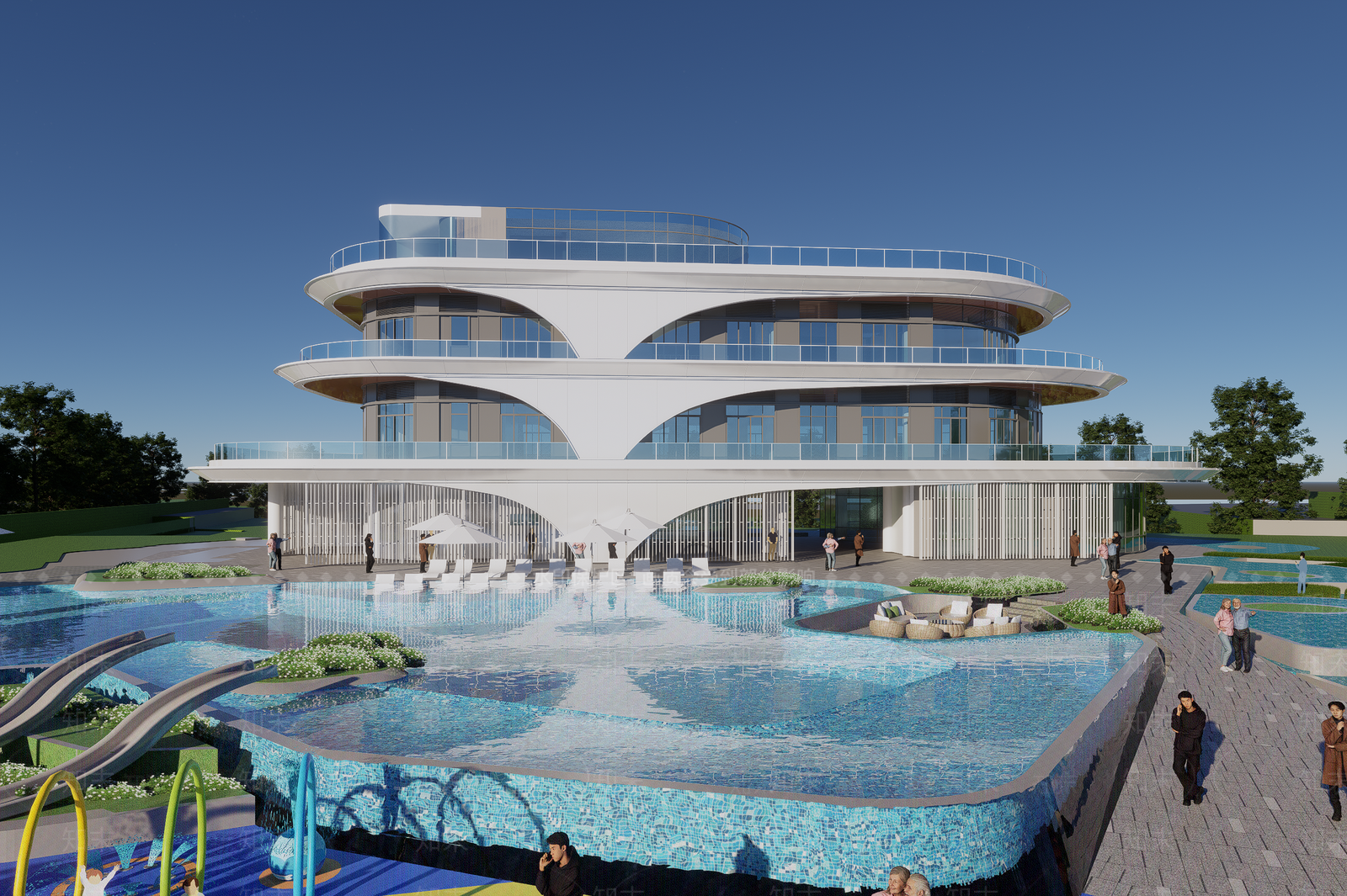 现代售楼处建筑SU模型下载【ID:1190779063】