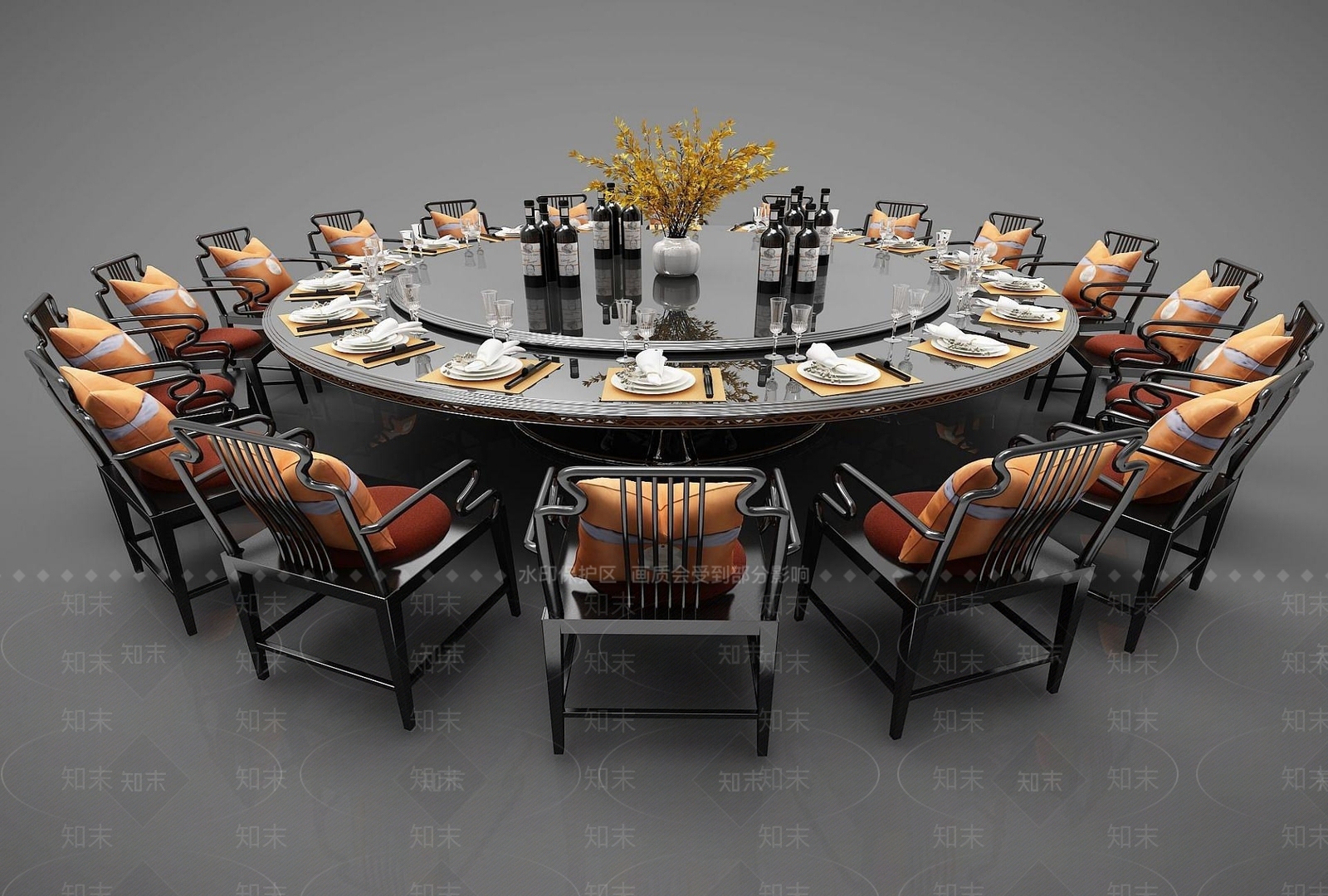 中式圆形大餐桌3D模型下载【ID:1190778705】