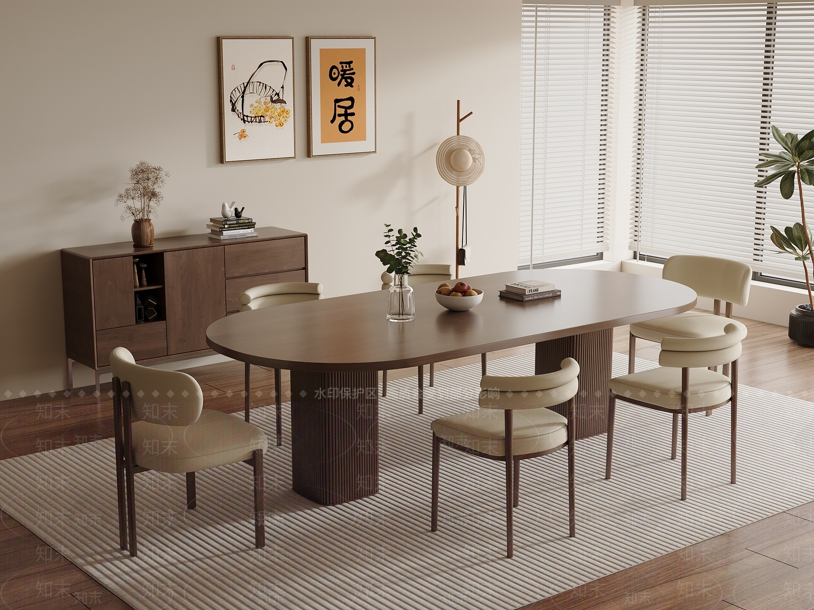 侘寂中古餐桌椅3D模型下载【ID:1190779629】