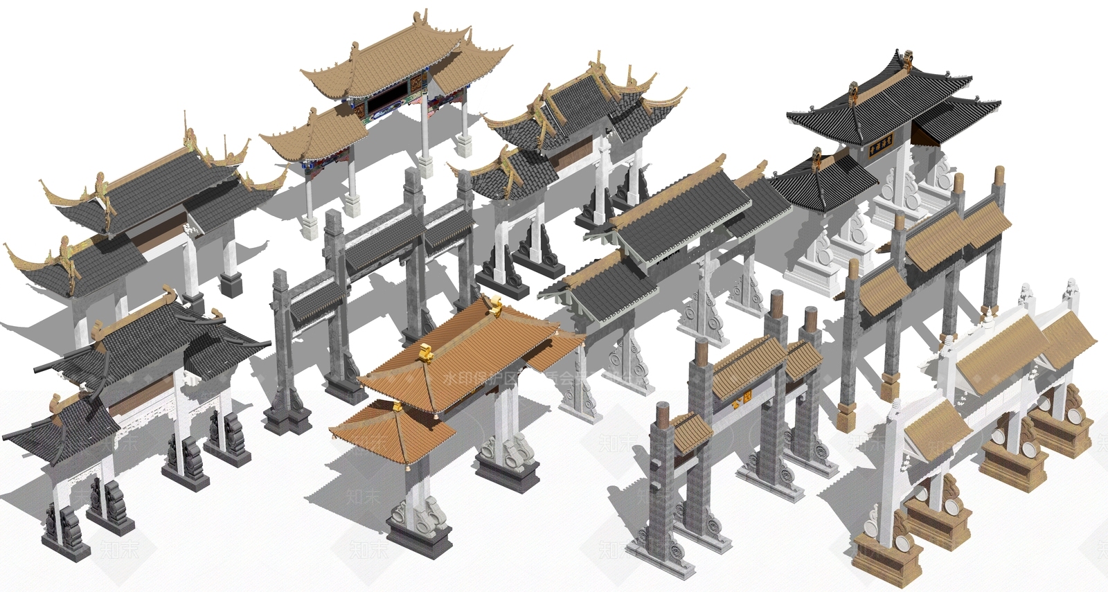 新中式中式牌坊牌楼SU模型下载【ID:1190783017】