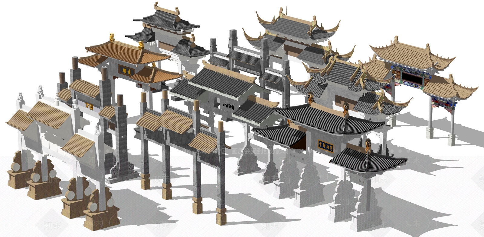 新中式牌坊牌楼SU模型草图