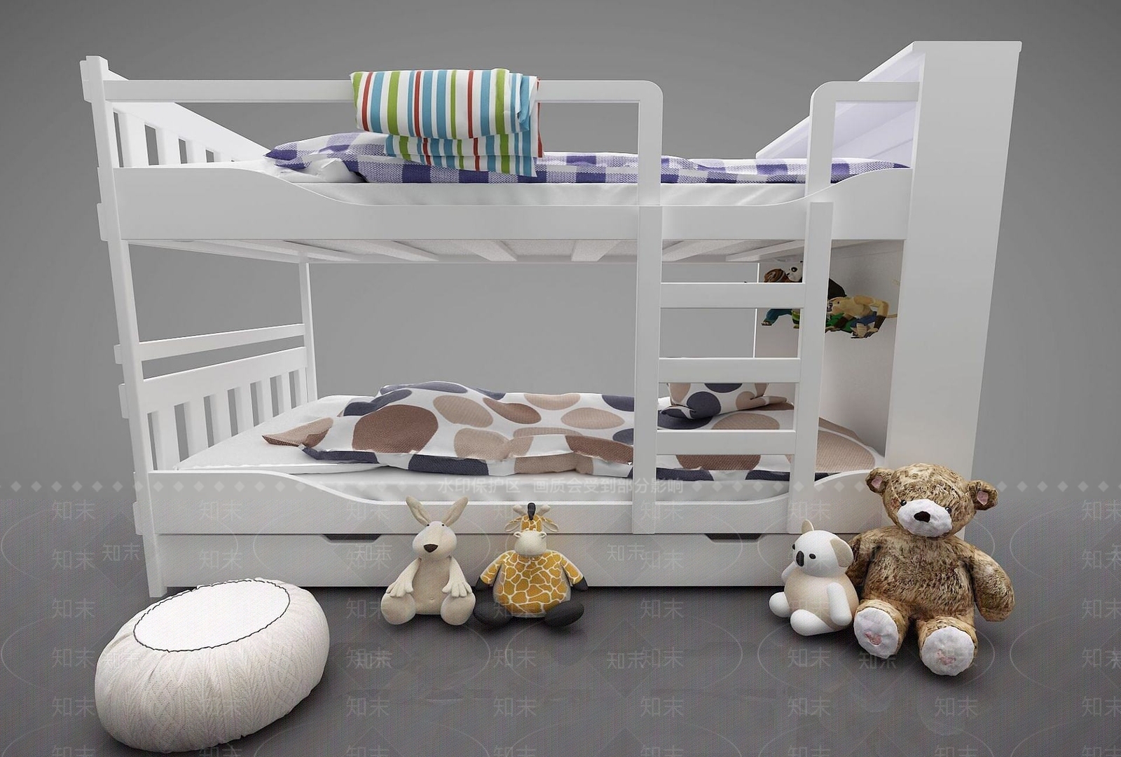 现代儿童房高低床3D模型下载【ID:1190783279】