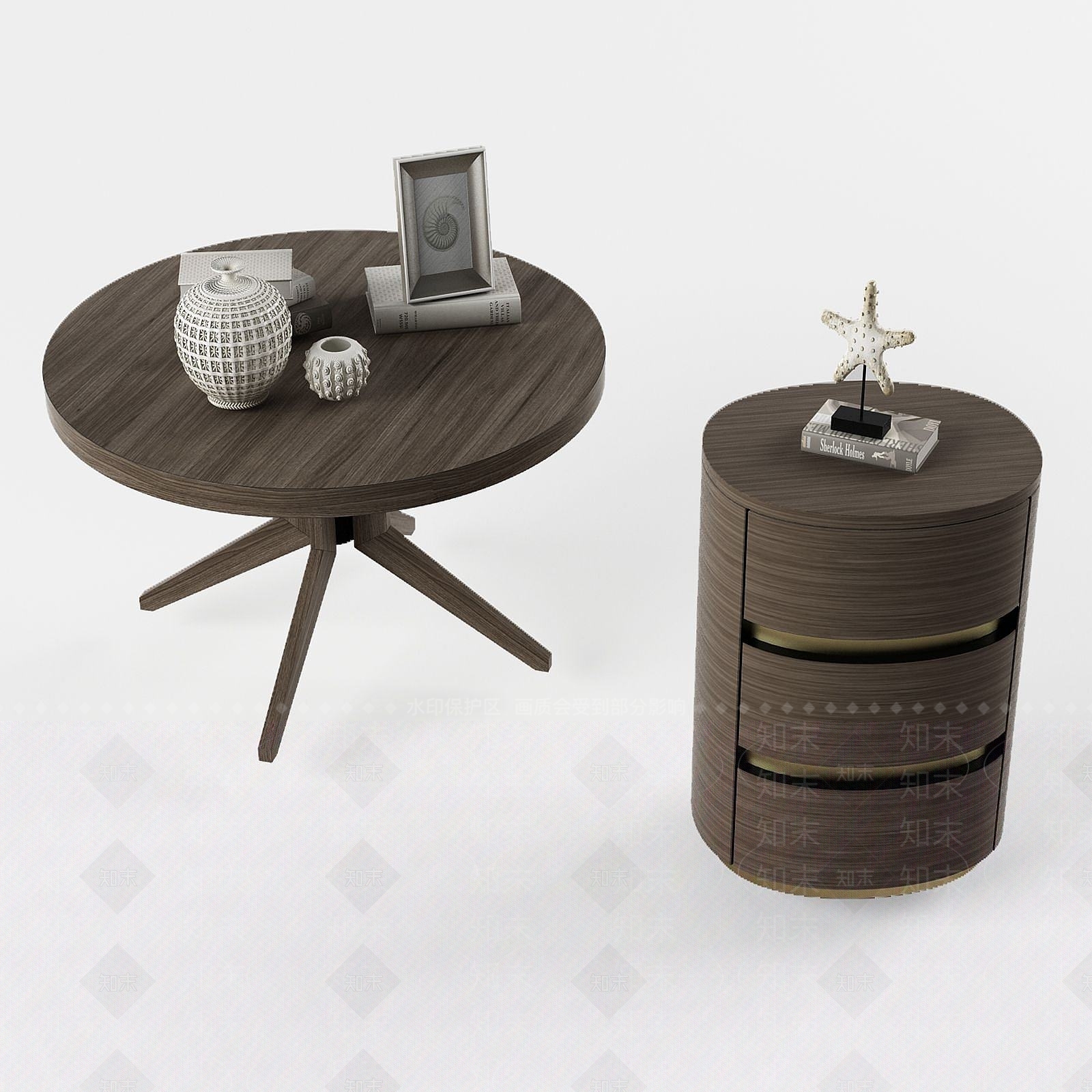 现代实木小茶几圆边柜3D模型下载【ID:1190785505】