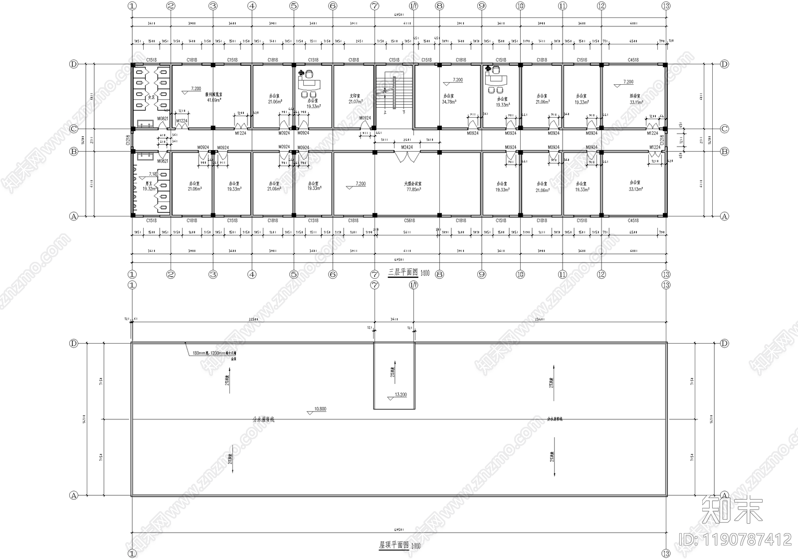 办公楼建筑cad施工图下载【ID:1190787412】