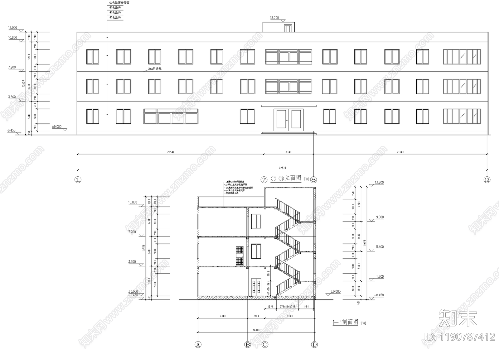 办公楼建筑cad施工图下载【ID:1190787412】