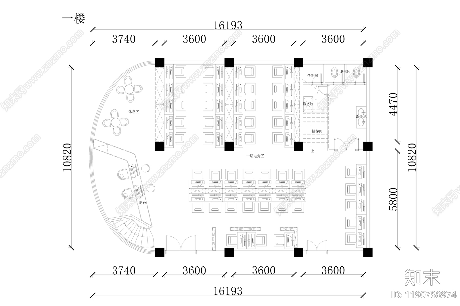 现代简约网吧施工图下载【ID:1190788974】