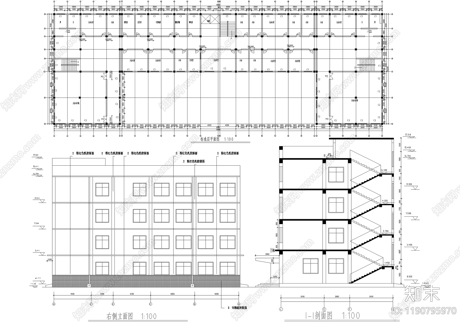 办公楼建筑cad施工图下载【ID:1190795970】