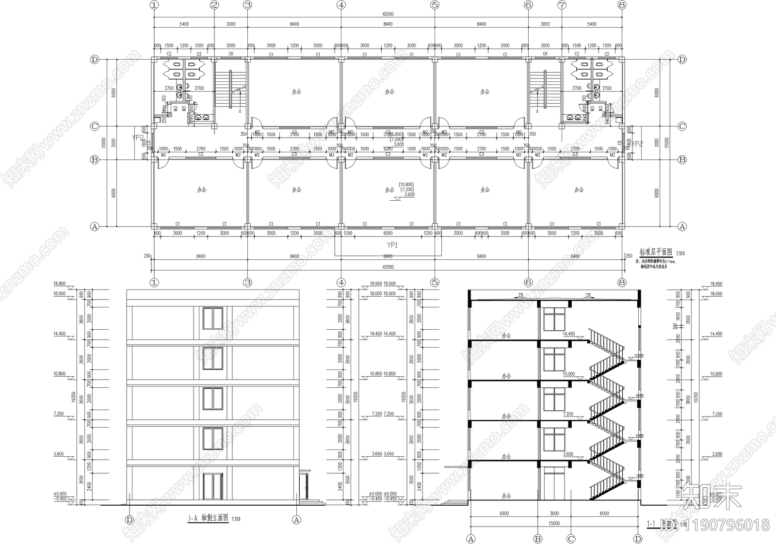 办公楼建筑cad施工图下载【ID:1190796018】