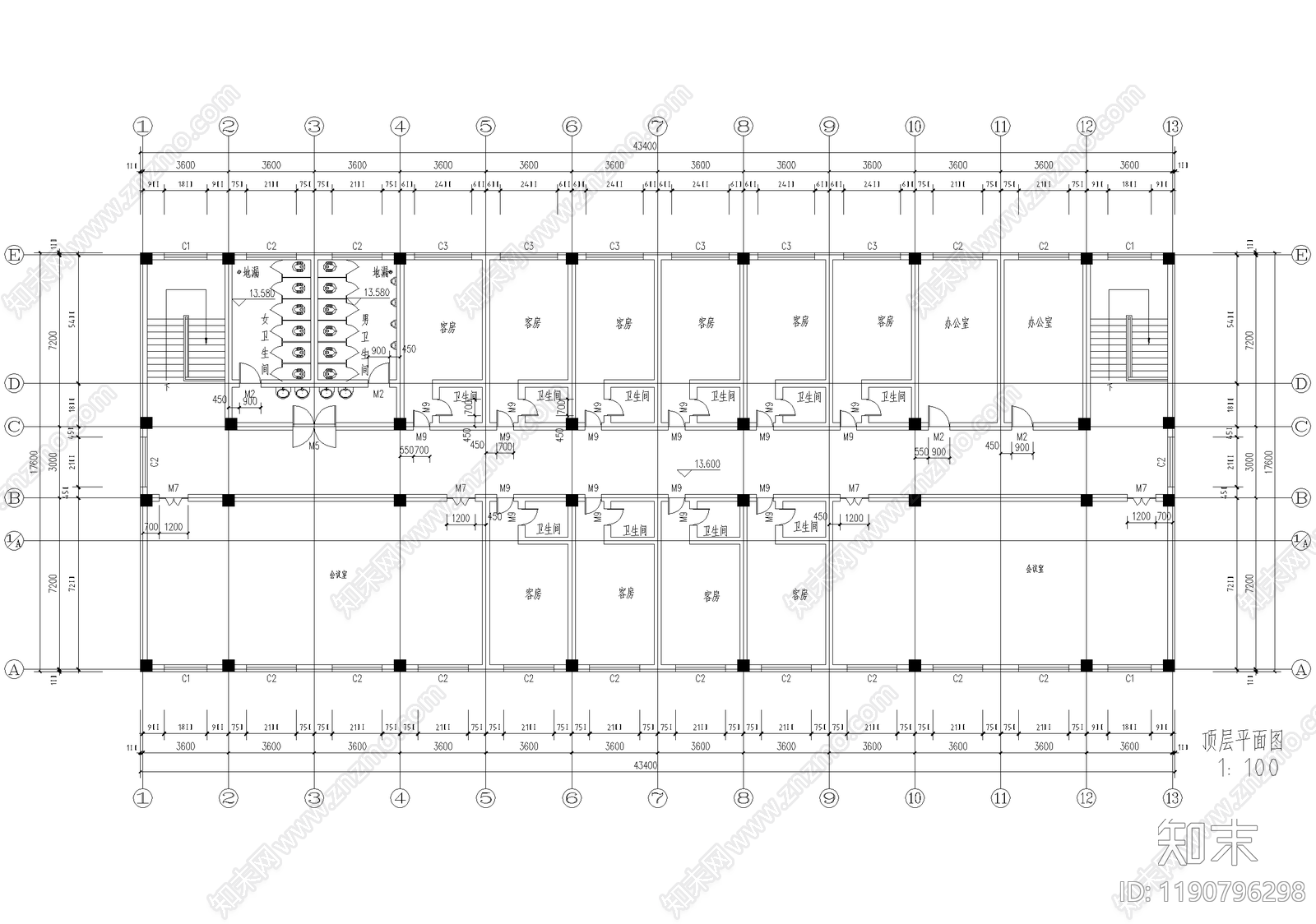 办公楼建筑cad施工图下载【ID:1190796298】