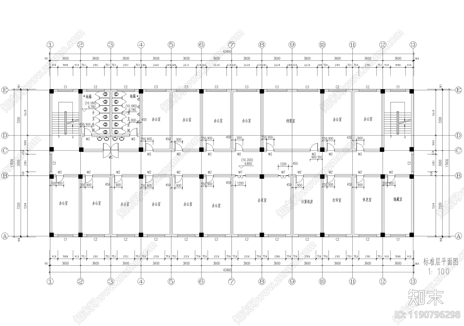 办公楼建筑cad施工图下载【ID:1190796298】