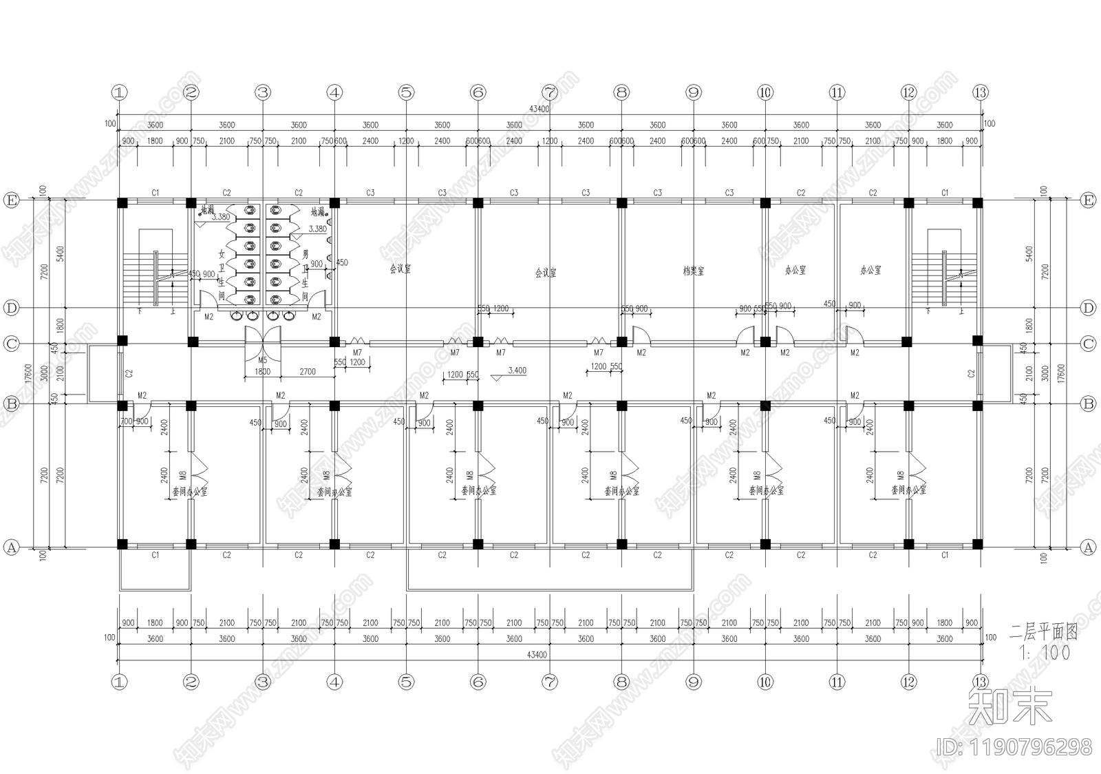 办公楼建筑cad施工图下载【ID:1190796298】