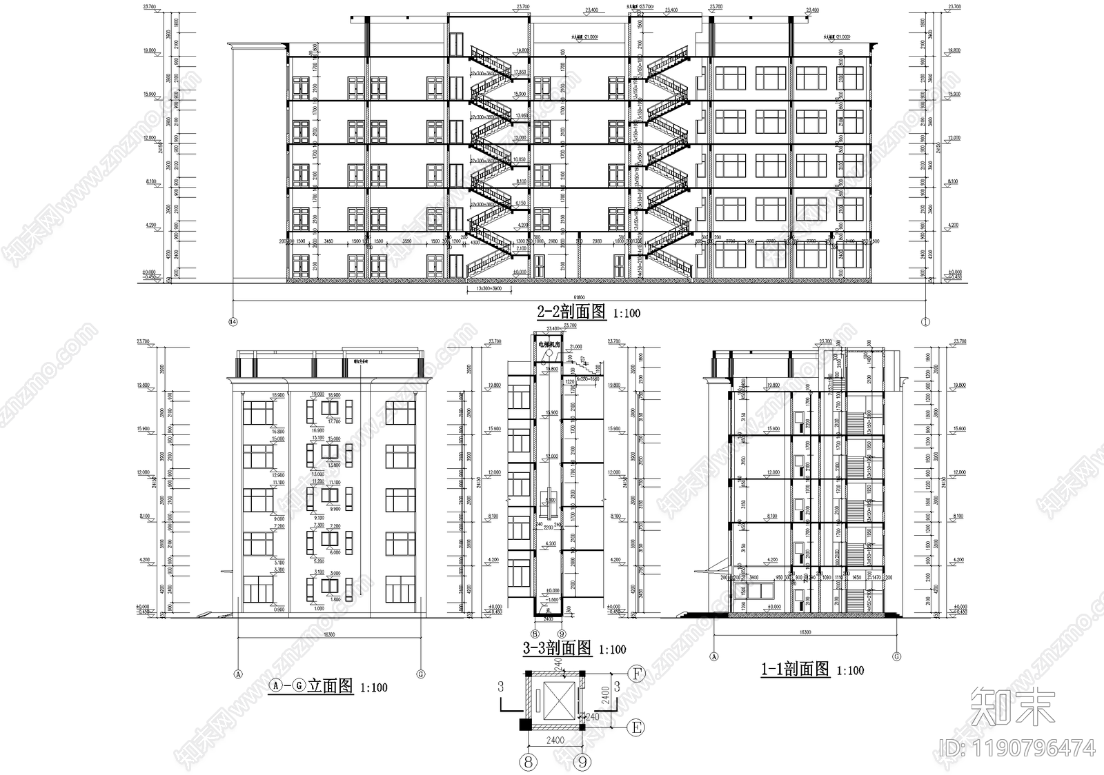 办公楼建筑cad施工图下载【ID:1190796474】
