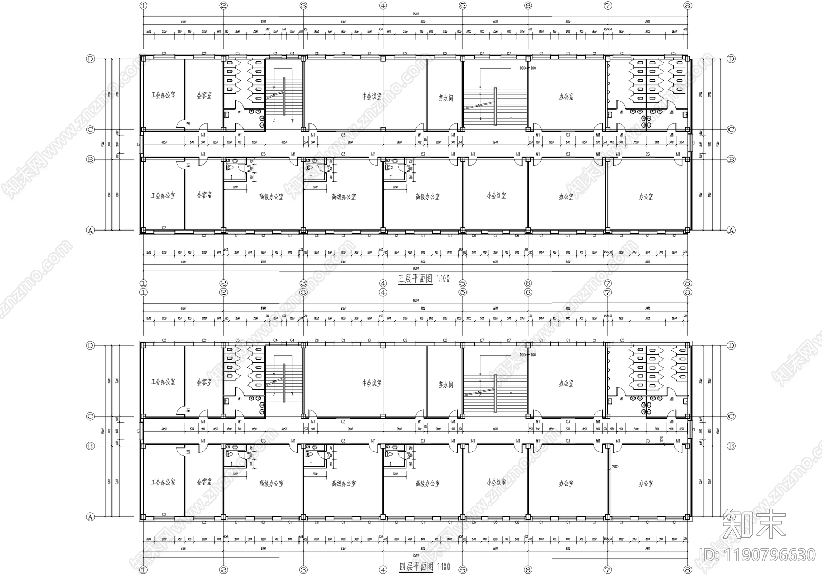 办公楼建筑cad施工图下载【ID:1190796630】