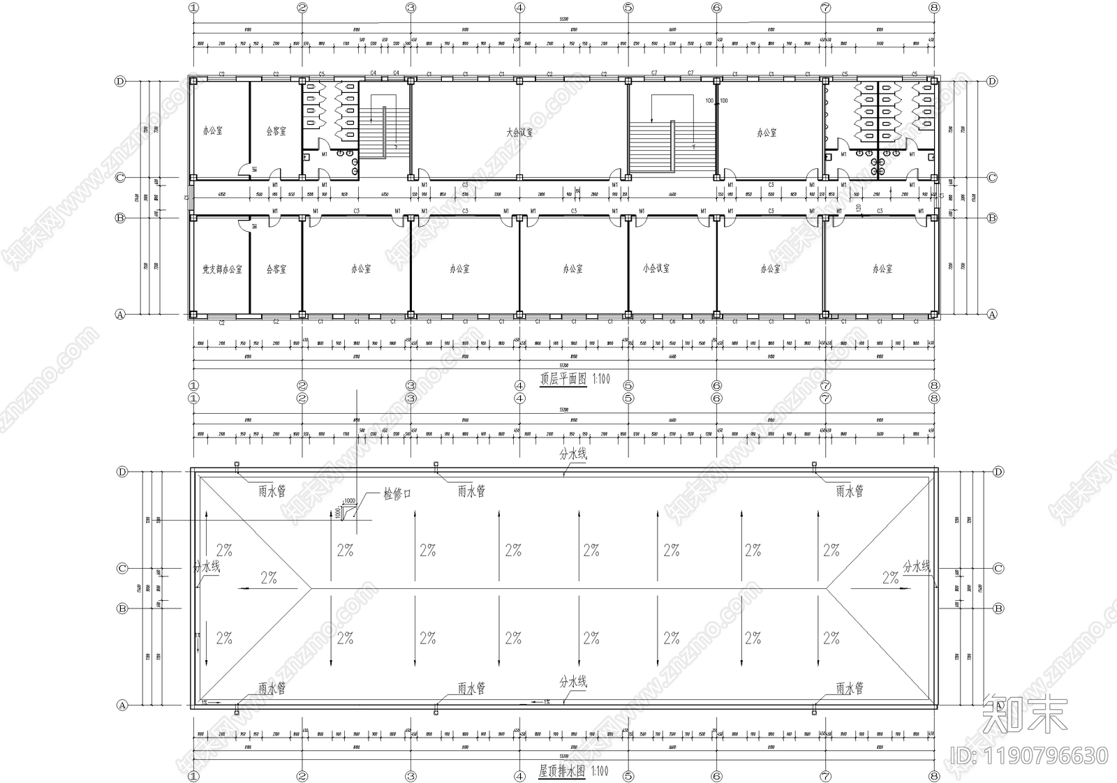 办公楼建筑cad施工图下载【ID:1190796630】