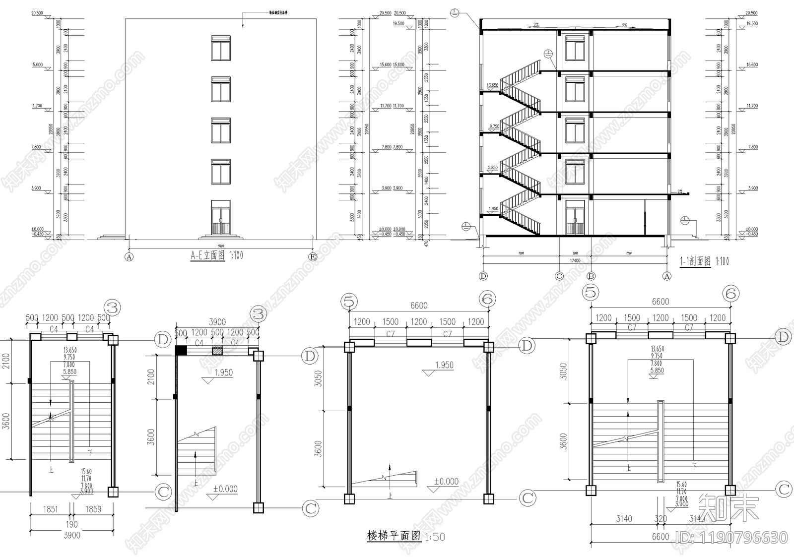 办公楼建筑cad施工图下载【ID:1190796630】