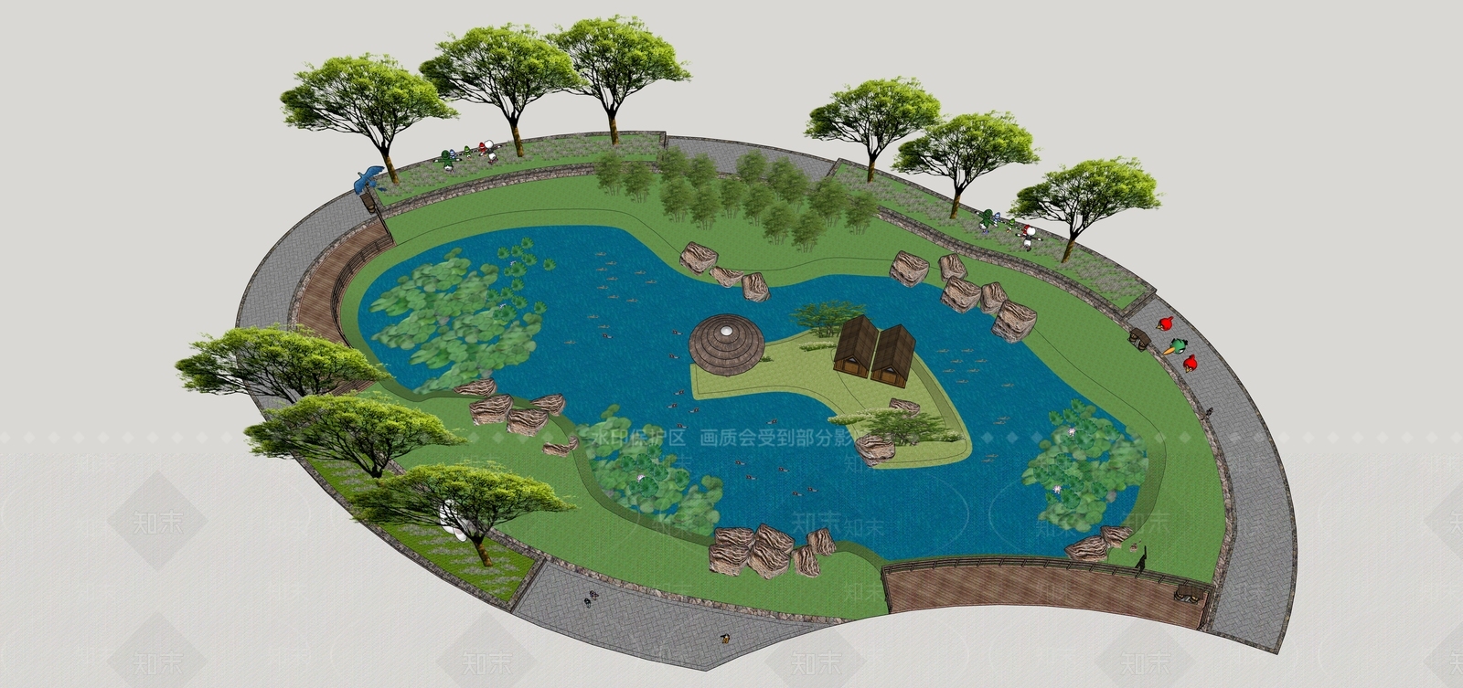 现代景观公园SU模型下载【ID:1190797474】