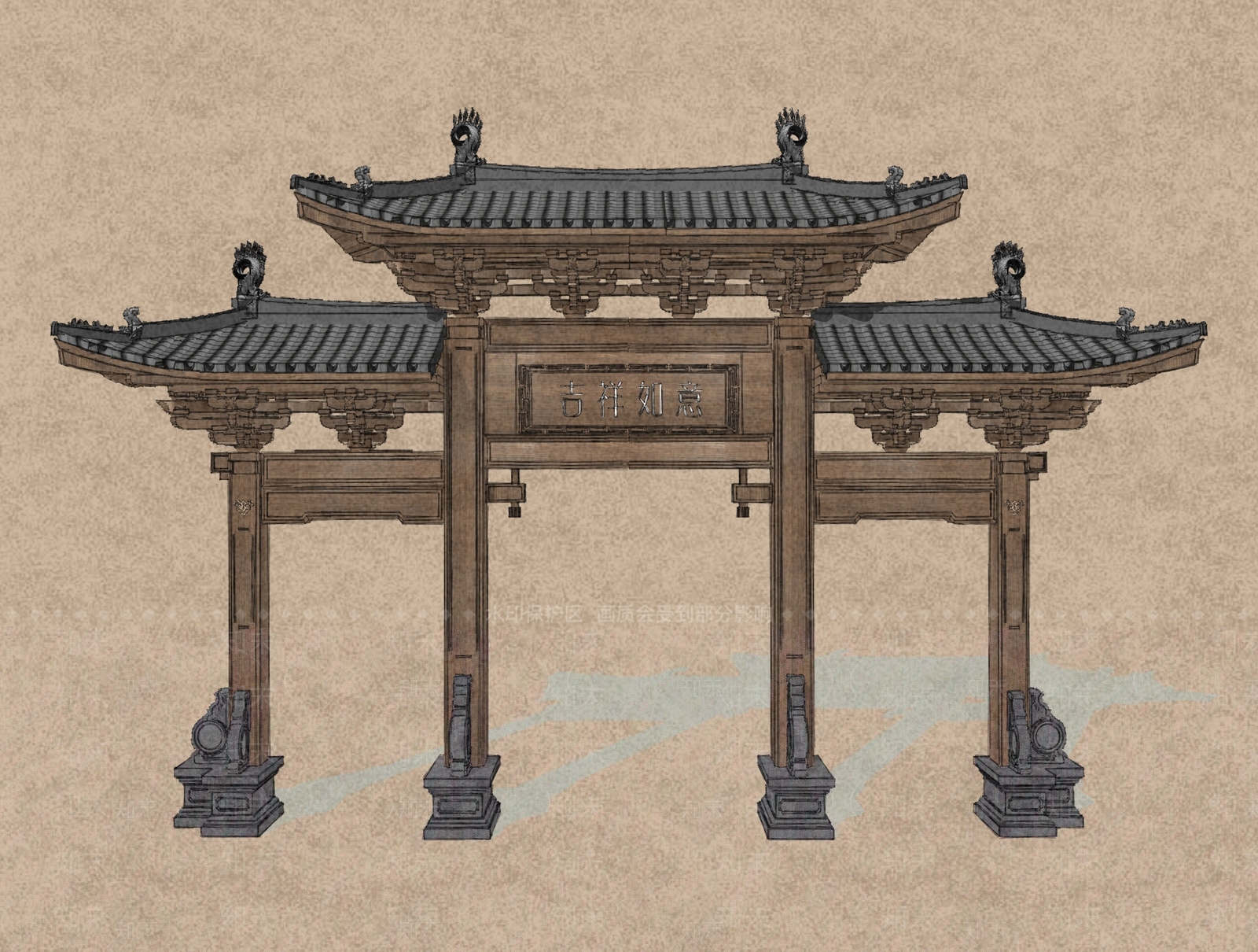 新中式中式牌坊牌楼SU模型下载【ID:1190803741】