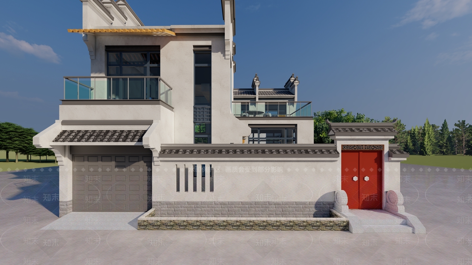 新中式复古别墅SU模型下载【ID:1190805358】